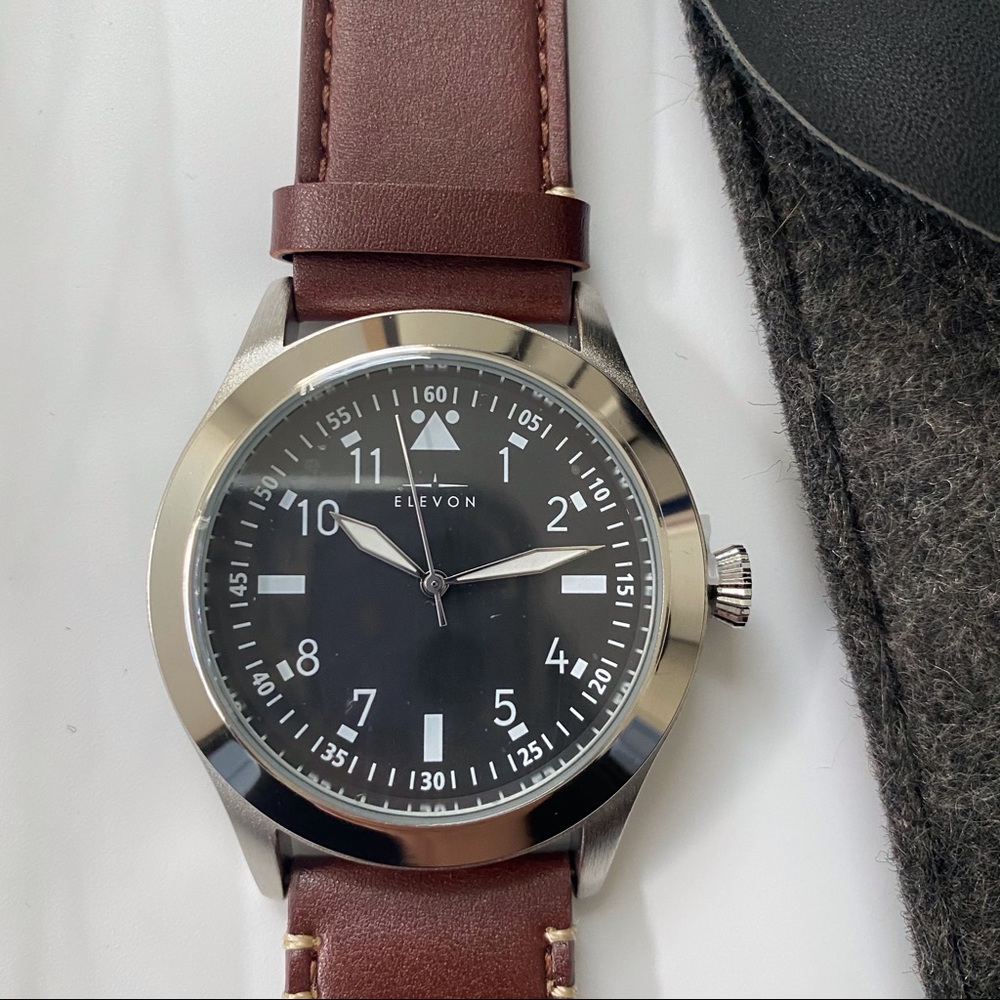 NWT! ELEVON HANSON GENUINE LEATHER WATCH BROWN